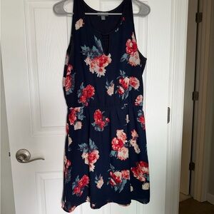 Market & Spruce Navy Floral Keyhole Sundress with Red & Cream Blooms